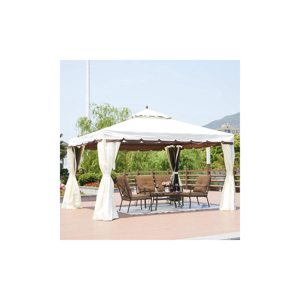 EROMMY 10’ x 12’ Outdoor Gazebo Canopy, Aluminum Frame Soft Top Outdoor Patio Gazebo with Polyester Curtains and Air Venting Screens (026Cream)