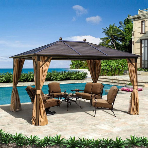 Erommy 10' x 13' Hardtop outdoor Gazebo clearance, Metal Roof Gazebo with Aluminum Frame for Patio Lawns