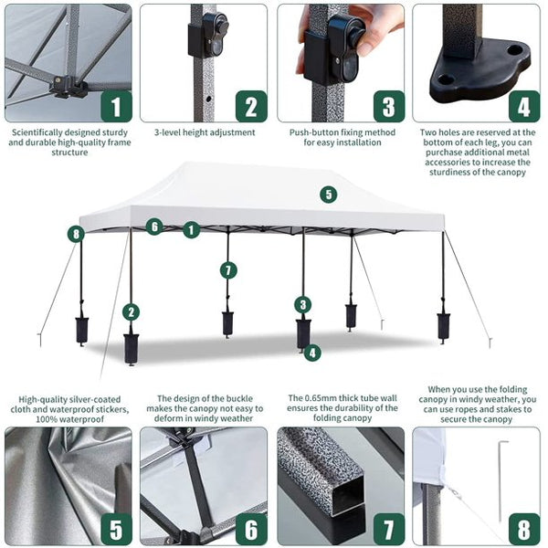 Yoleny 10' x 20' Pop Up Canopy Tent, Commercial Instant Canopy with Roller Bag, Outdoor Canopies for Festival, Event