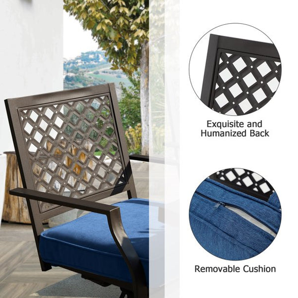 Yoleny 7 Pieces Outdoor Patio Dining Set, Metal Furniture Set Patio Table and Chairs with Umbrella Hole for Outdoor Patio, Garden, Lawn, Blue