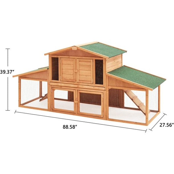 Yoleny Rabbit Hutch Wooden Two Story Bunny Cage Indoor Rabbit Cage Outdoor, Guinea Pig House Hamster Hideout, Galvanized Mesh Wires, Weatherproof Asphalt Roof