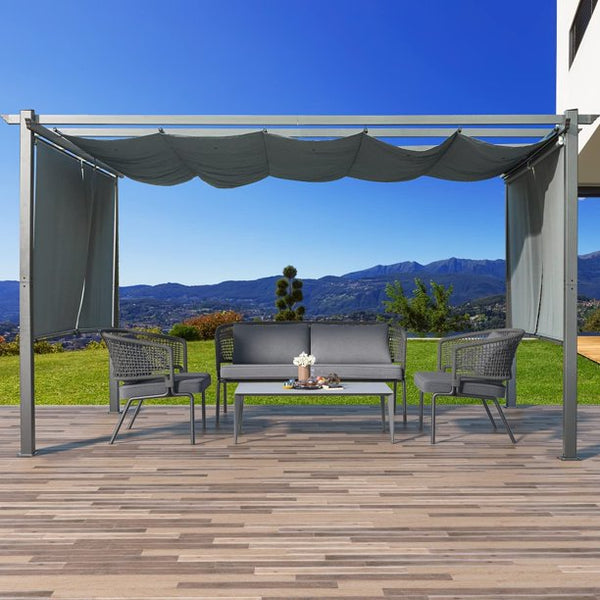 Mellcom 10'x13' Outdoor Retractable Pergola Patio Metal Shelter with Sun Shade Canopy