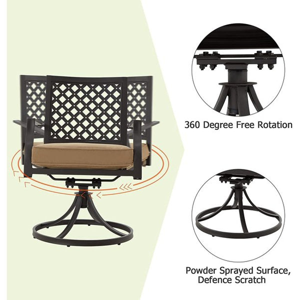 Yoleny 7 Pieces Outdoor Patio Dining Set, Metal Furniture Set Patio Table and Chairs with Umbrella Hole for Outdoor Patio, Garden, Lawn, Khaki