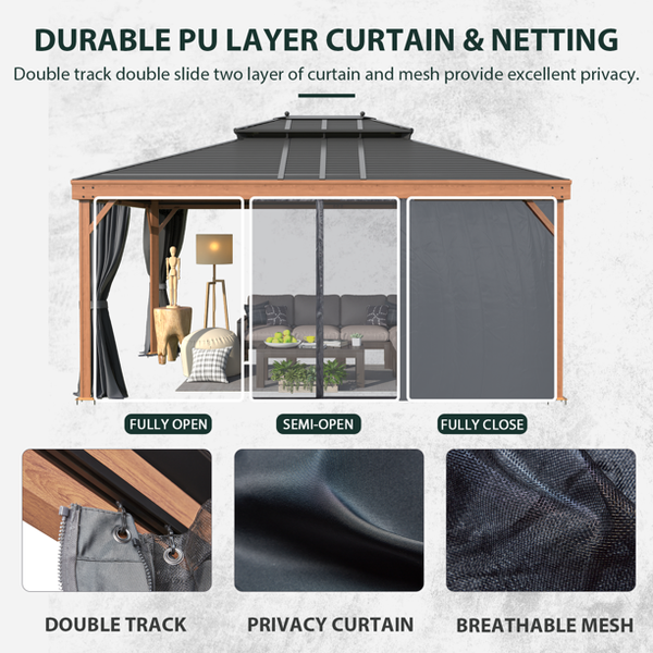 Mellcom 12' X 16' Hardtop Gazebo Metal Gazebo with Galvanized Steel Double Roof for Backyard, Patio, Lawns