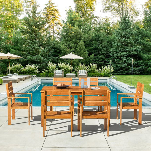 Mellcom 7 Piece Outdoor Patio Dining Set Rectangular Solid Wood Furniture