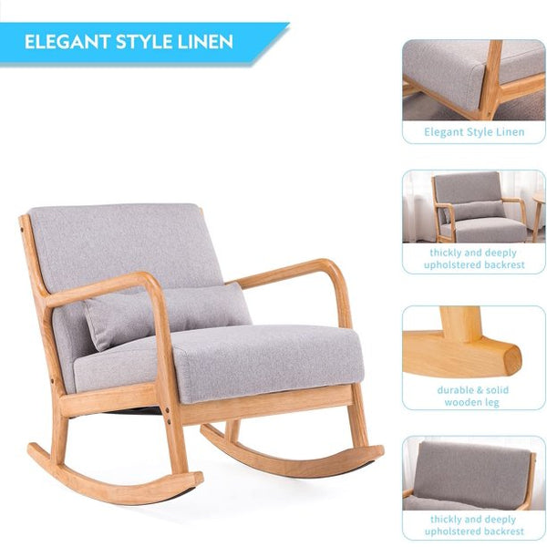 MELLCOM Fabric High Back Rocking Chair, Gray