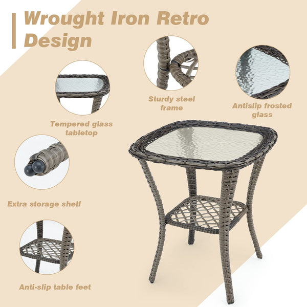 Erommy 3 Pieces Rattan Patio Set, Outdoor Rocker Patio Chairs 360 ° Swivel with Cushions and Table, Khaki