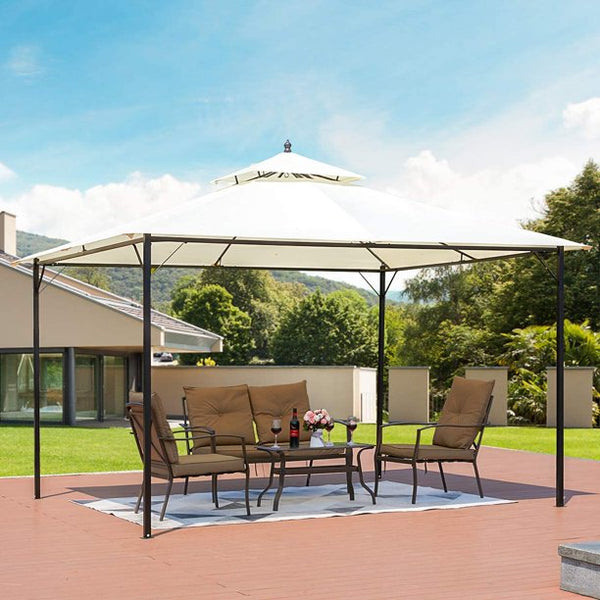 Erommy 10''x 12'' ft Canopy Gazebo Outdoor Gazebo Steel Frame with Vented Soft Top, White