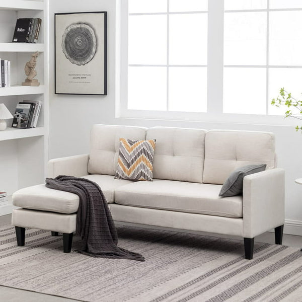 Mellcom Reversible Sectional Sofa, L-Shaped Chaise Longue with Movable Modular Ottoman, for Apartments Small Spaces, Beige