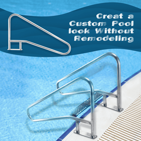 Mellcom 55"x32" Pool Handrail,304 Stainless Steel 440lbs Load Capacity Pool Stair Rail With Base Plate
