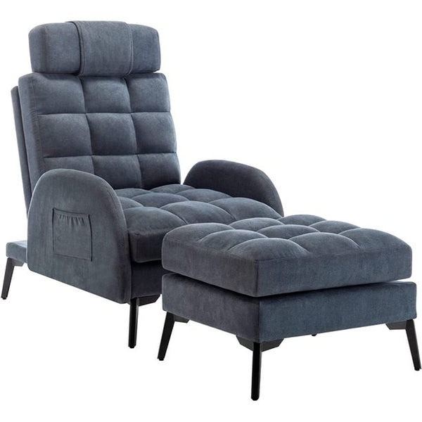 Mellcom Recliner Chair with Ottoman, Accent ArmChair with Adjustable Backrest, Single Sofa Chair for Living Room, Bedroom, Gray