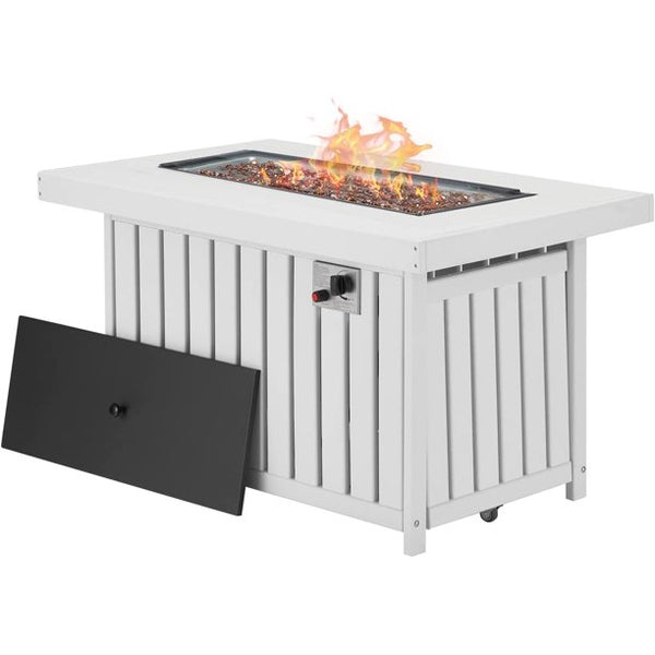 Mellcom 43in Propane Fire Pit Table, 50000 BTU HDPE Rectangle Gas Fire Pit for Outside, Paito, Backyard, White