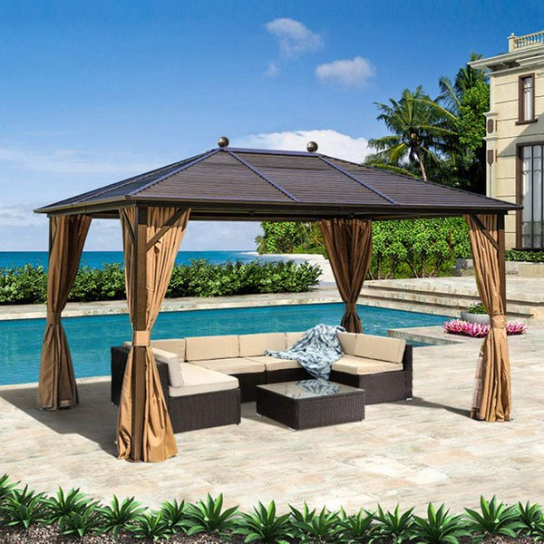 Erommy Outdoor Hardtop Gazebo Canopy Curtains Aluminum Furniture with Netting for Garden,Patio,Lawns,Parties (Galvanized Steel10'×13')