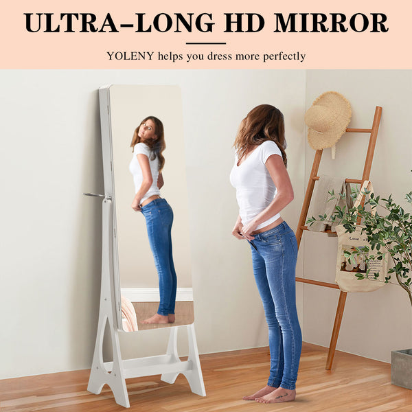 Mellcom Jewelry Armoire Cabinet Built-in LED-Lit Makeup Mirror with Full-Length Mirror,White