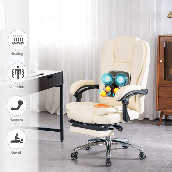 Mellcom Massage Office Chair Ergonomic Computer Chair,High Back Executive 3D Chair,White