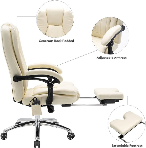 Mellcom Massage Office Chair Ergonomic Computer Chair,High Back Executive 3D Chair,White