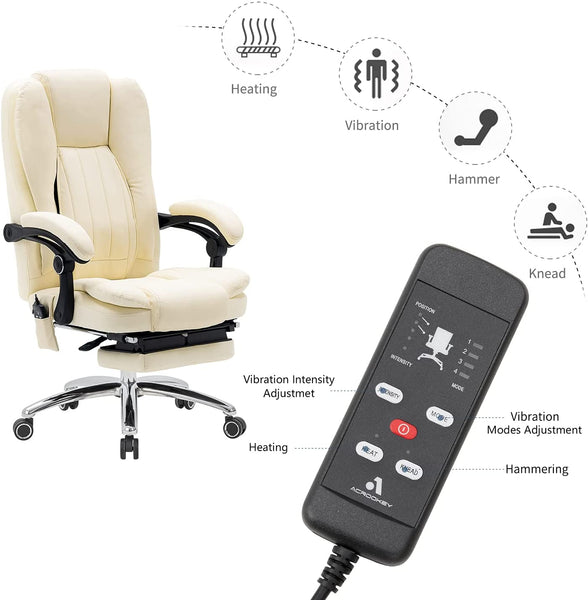 Mellcom Massage Office Chair Ergonomic Computer Chair,High Back Executive 3D Chair,White