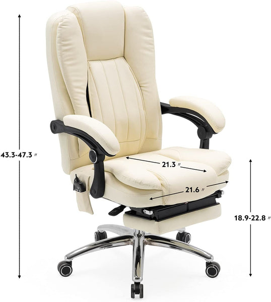 Mellcom Massage Office Chair Ergonomic Computer Chair,High Back Executive 3D Chair,White