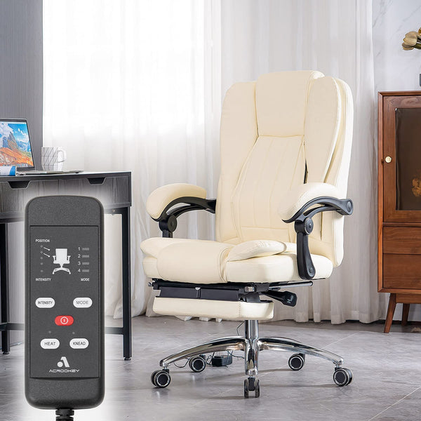 Mellcom Massage Office Chair Ergonomic Computer Chair,High Back Executive 3D Chair,White