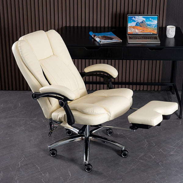Mellcom Massage Office Chair Ergonomic Computer Chair,High Back Executive 3D Chair,White