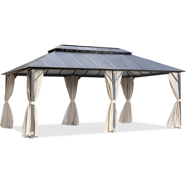 Mellcom 12x20FT Hardtop Gazebo Outdoor Aluminum Patio Gazebo with Double Roof for Patio Lawn and Garden