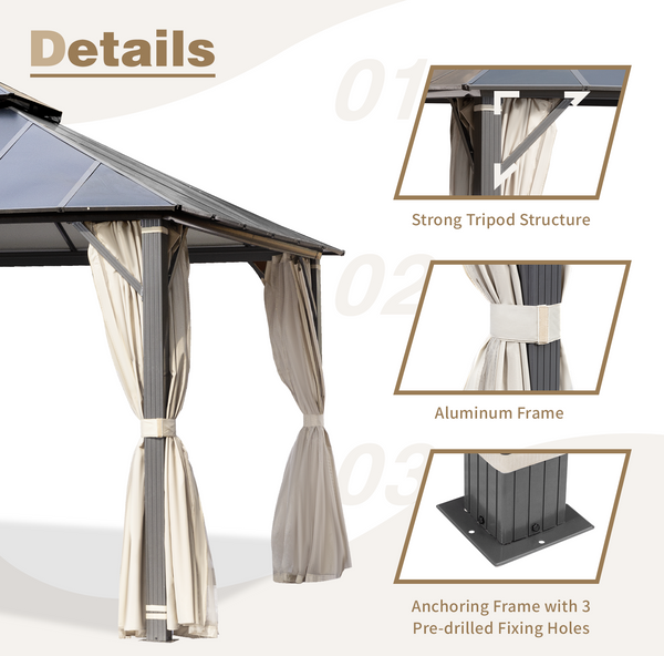 Mellcom 12x20FT Hardtop Gazebo Outdoor Aluminum Patio Gazebo with Double Roof for Patio Lawn and Garden
