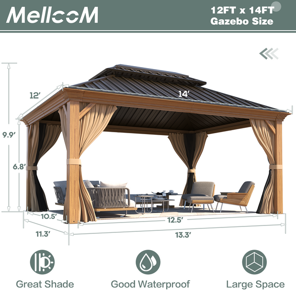 Hommow 12' X 14' Hardtop Gazebo Aluminum Frame Gazebo with Galvanized Steel Double Roof