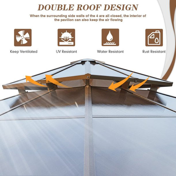 Mellcom 12'x12' Outdoor Hardtop Gazebo, Polycarbonate Double Roof Patio Gazebo