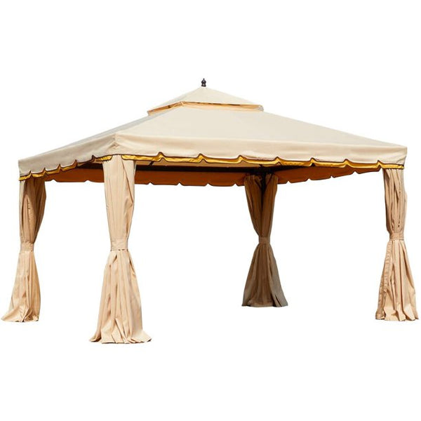 Yoleny 10’ x 12’ Outdoor Canopy Gazebo Double Roof Patio Gazebo Steel Frame with Netting and Shade Curtains for Garden,Patio,Party Canopy-Beige