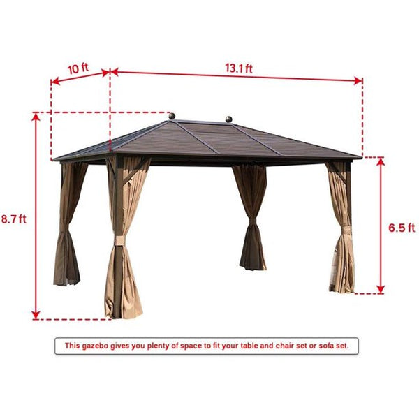 Erommy Outdoor Hardtop Gazebo Canopy Curtains Aluminum Furniture with Netting for Garden,Patio,Lawns,Parties (Galvanized Steel10'×13')