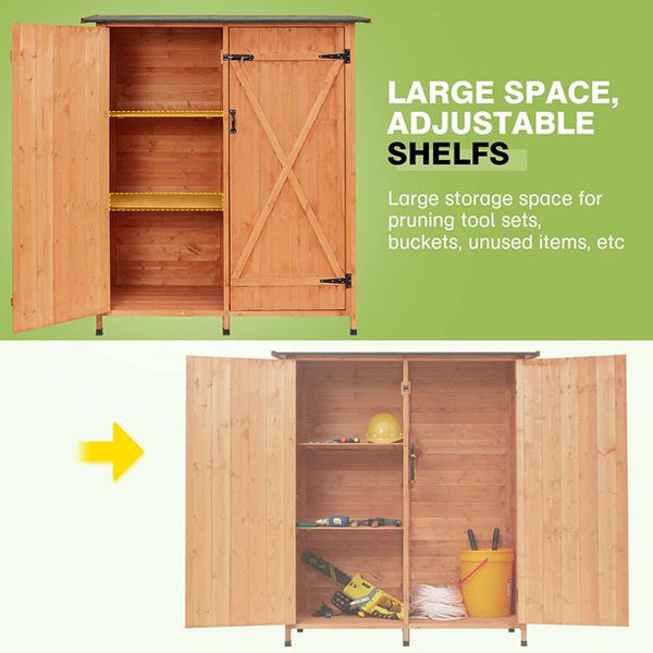 Mellcom Wooden Storage Shed, Outdoor Garden Tool Shed with Asphalt Roof for Patio, Garden, Backyard, Lawn