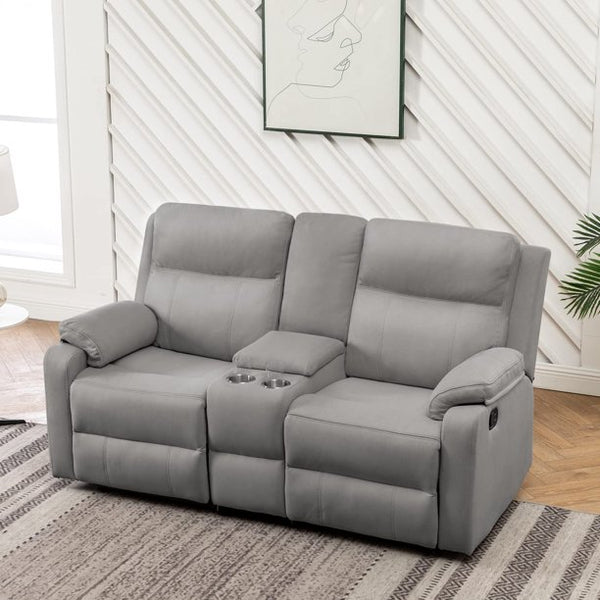 Mellcom Reclining Console Loveseat, Manual Upholstered Home Theater Seating, Arm Sofa Recliner Chair for Living Room, Gray