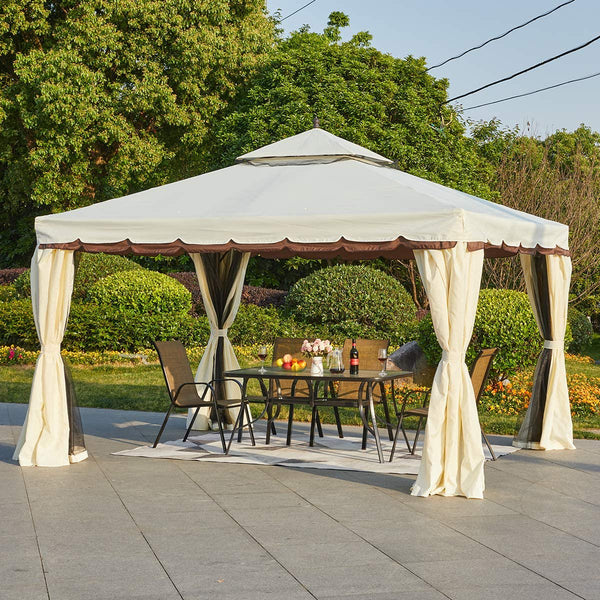 EROMMY 10’ x 12’ Outdoor Gazebo Canopy, Aluminum Frame Soft Top Outdoor Patio Gazebo with Polyester Curtains and Air Venting Screens (026Cream)