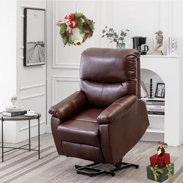 Mellcom Faux Leather Massage Lift Chair for Elderly,Electric Power Massage Lounge Sofa w/ Remote Control,Brown