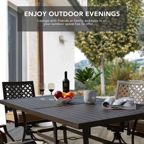 Yoleny 7 Pieces Outdoor Patio Dining Set, Metal Furniture Set Patio Table and Chairs with Umbrella Hole for Outdoor Patio, Garden, Lawn, Khaki