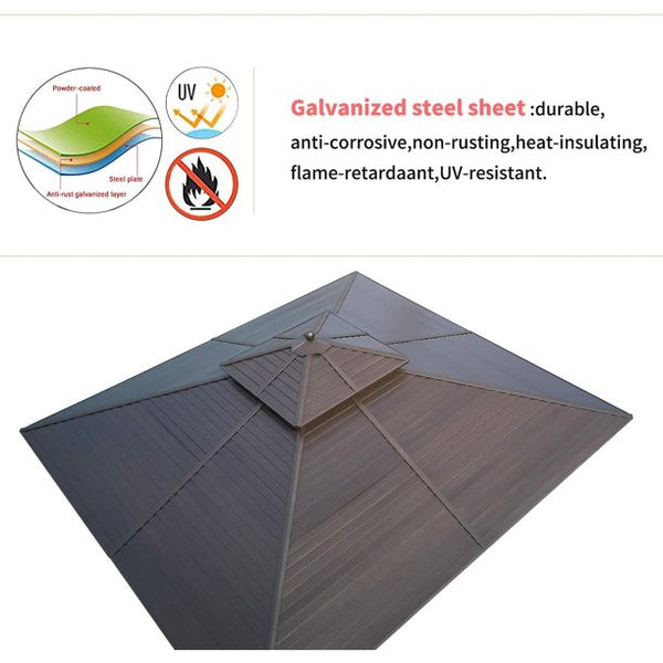 Erommy 12' x 12' Hardtop Gazebo Galvanized Steel Outdoor Gazebo Canopy Double Vented Roof Pergolas Aluminum Frame with Netting and Curtains for Garden,Patio,Lawns,Parties