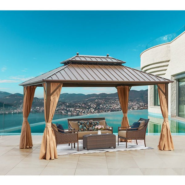 Erommy 10' X 13' Hardtop Gazebo Galvanized Steel Outdoor Gazebo Canopy Double Vented Roof Pergolas Aluminum Frame with Netting and Curtains for Garden,Patio,Lawns,Parties