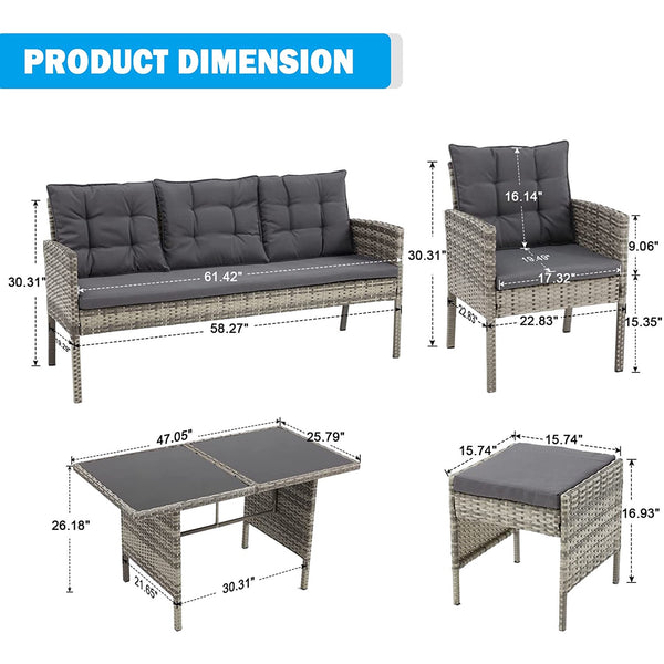 Erommy 7 Pieces Patio Dining Set Outdoor with Tempered Glass Table and 6 Foldable Chairs