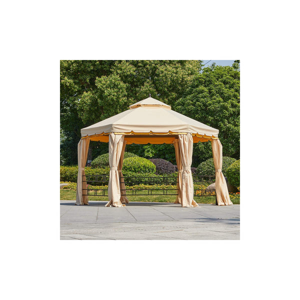 Erommy 12FT Outdoor Gazebo Canopy, Aluminum Frame Soft Top Hexagonal Outdoor Patio Gazebo with Polyester Curtains and Air Venting Screens (028Beige)