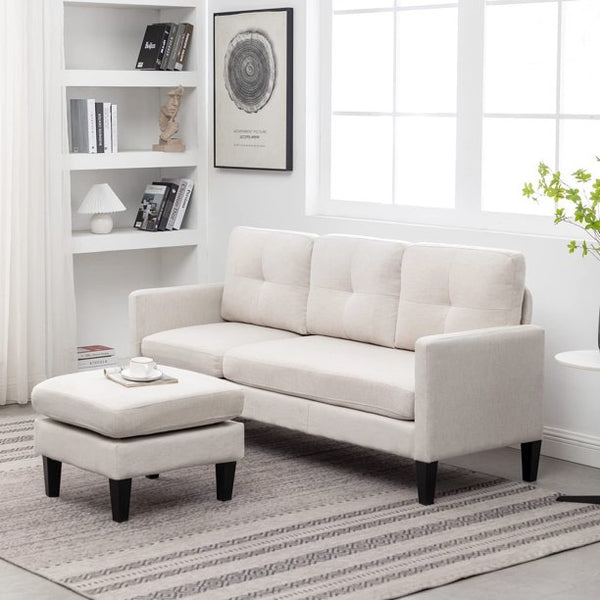 Mellcom Reversible Sectional Sofa, L-Shaped Chaise Longue with Movable Modular Ottoman, for Apartments Small Spaces, Beige