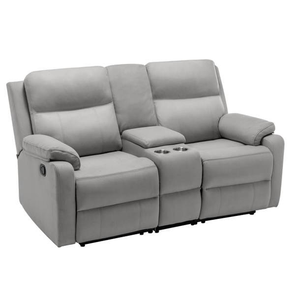 Mellcom Reclining Console Loveseat, Manual Upholstered Home Theater Seating, Arm Sofa Recliner Chair for Living Room, Gray