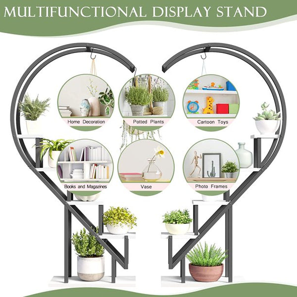 Yoleny 5 Tier Plant Stand Indoor, Heart-Shape Plant Shelf with Hanging Hook, Multiple Planter Display for Home Decor, Living Room, Balcony, and Bedroom (2 Packs)