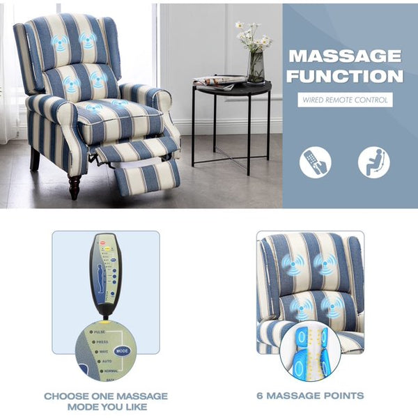 Mellcom Fabric Wingback Recliner, Upholstered Push Back Armchair for Living Room Bedroom, Coastline Style