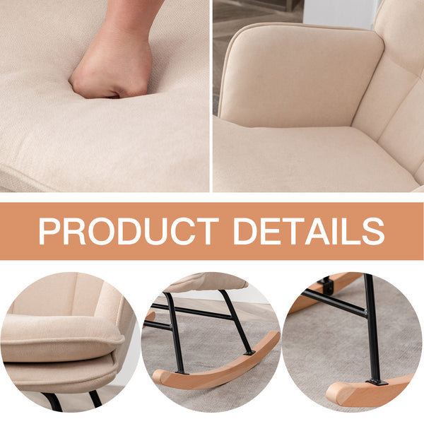 Mellcom Rocking Chair with Ottoman, High Back Nursery Glider Rocker, Modern Upholstered Accent Chair, Armchair for Living Room, Bedroom, Beige