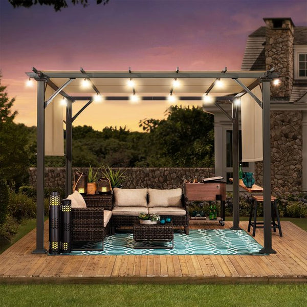 Erommy 10' x 10' Outdoor Pergola, Gazebo with Steel Frame and Shade Canopy for Patio