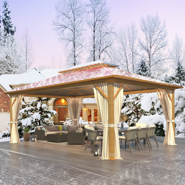 Mellcom 12' x 16' Aluminum Frame Outdoor Gazebo, Double Roof Metal Gazebo for Patios, Gardens, Lawns, Parties, Claret