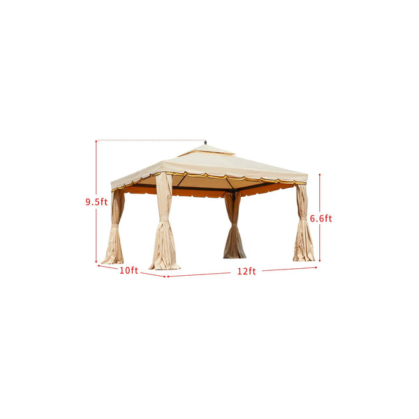 EROMMY 10’ x 12’ Outdoor Gazebo Canopy, Aluminum Frame Soft Top Outdoor Patio Gazebo with Polyester Curtains and Air Venting Screens (026Beige)