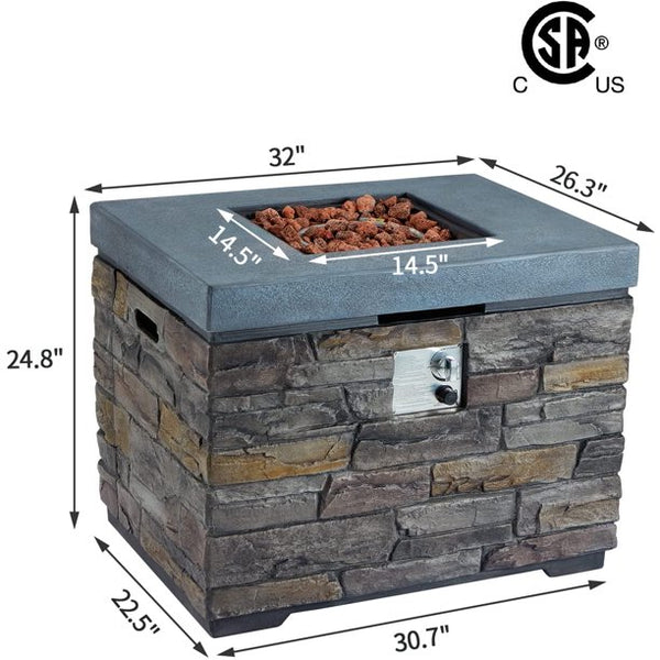 Yoleny 32" Gas Fire Pit Table, Outdoor Fire Pits, Auto-Ignition Fire Table 50000 BTU with Waterproof Cover and Lava Rocks, CSA Approved, for Patio, Backyard, Garden