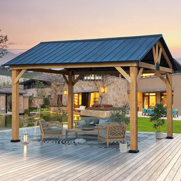Erommy 11' x 13' Outdoor Carport, Outdoor Hardtop Gazebo with Black Steel Hardtop Roof for Garden, Patio
