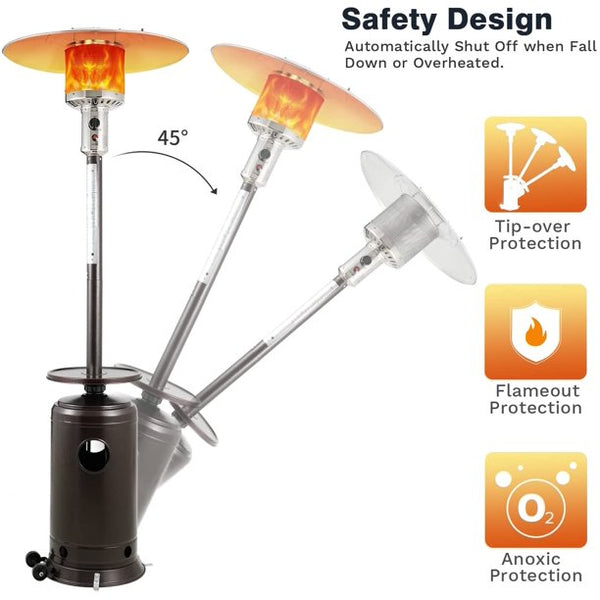 Yoleny Outdoor Patio Heater, 47,000 BTU Gas Propane Heater, 84.6 Inch Stainless Steel Heater with Wheels for Commercial & Residential (Black)